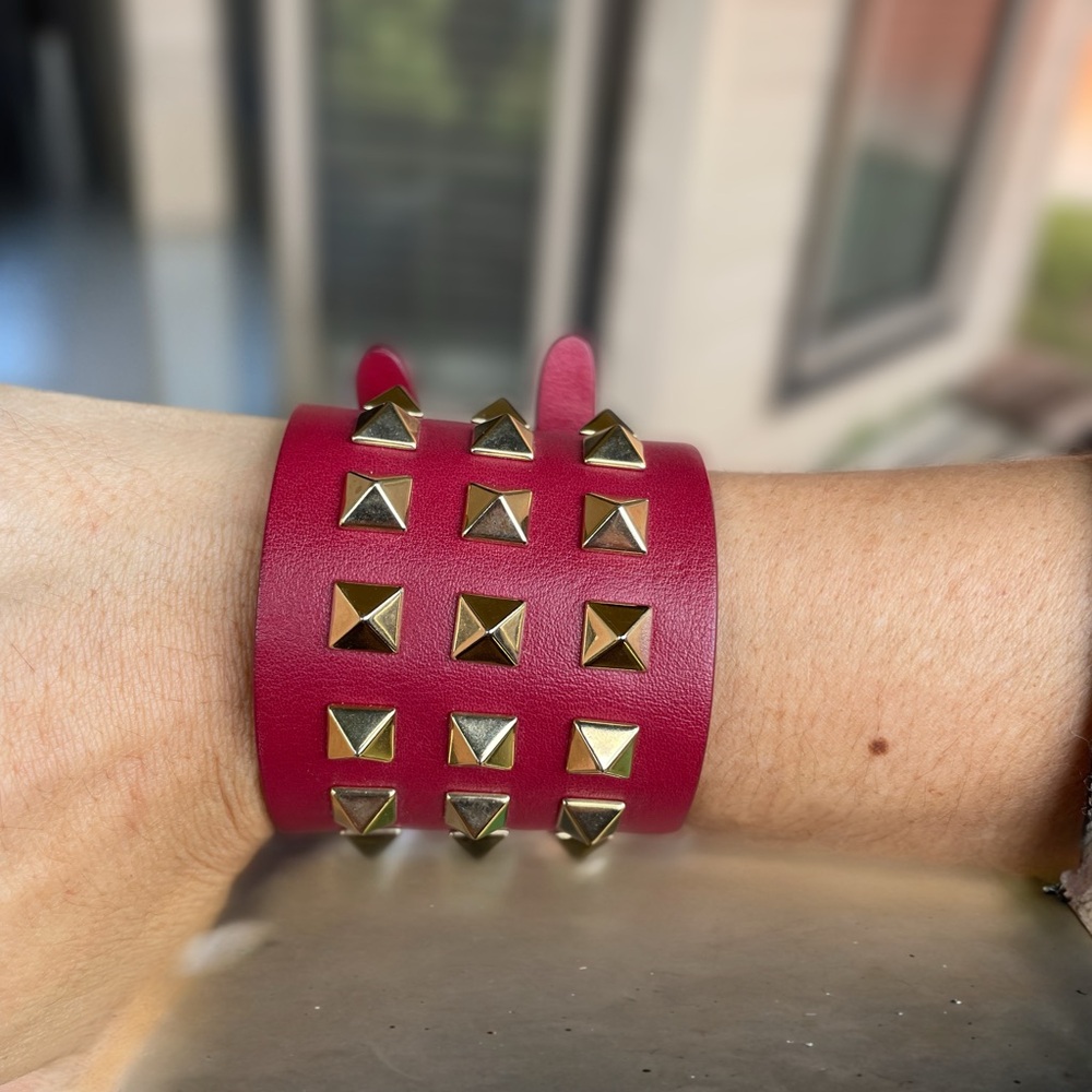 Valentino Rockstud Studded Burgundy Leather Bracelet